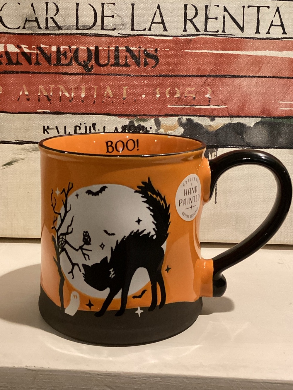 Hand Painted Black Cat Halloween Coffee Mug 🐈⬛